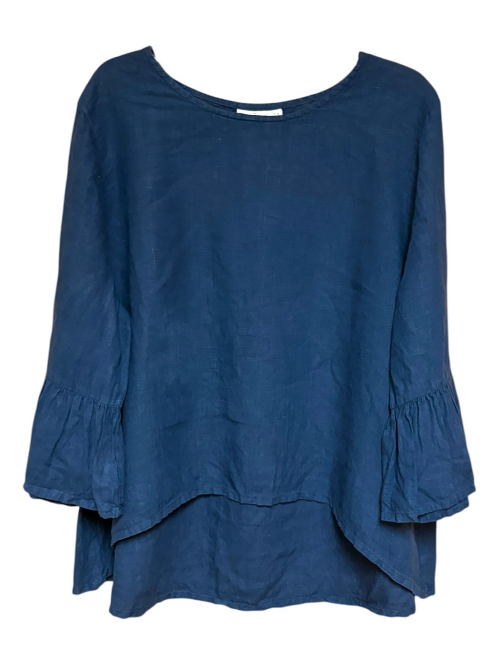 Bryn Walker 100% Linen Ruffle Sleeve Tunic Top XL Navy Made in USA Lagenlook